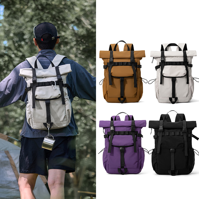 Canvas Backpack Casual - Nova mochila masculina expansível com abertura